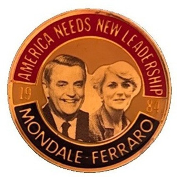 Jewelry - Walter Mondale Ferraro Gold Enamel Campaign Lapel Pin Color Democrats 1984 Vntg